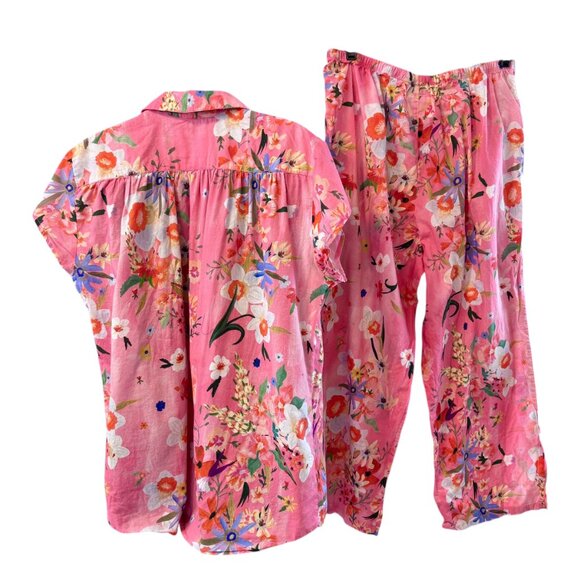 The Cat's Pajamas NEW Spring Fling Voile Capri Pink Floral Cotton PJ Set size L - Picture 4 of 6